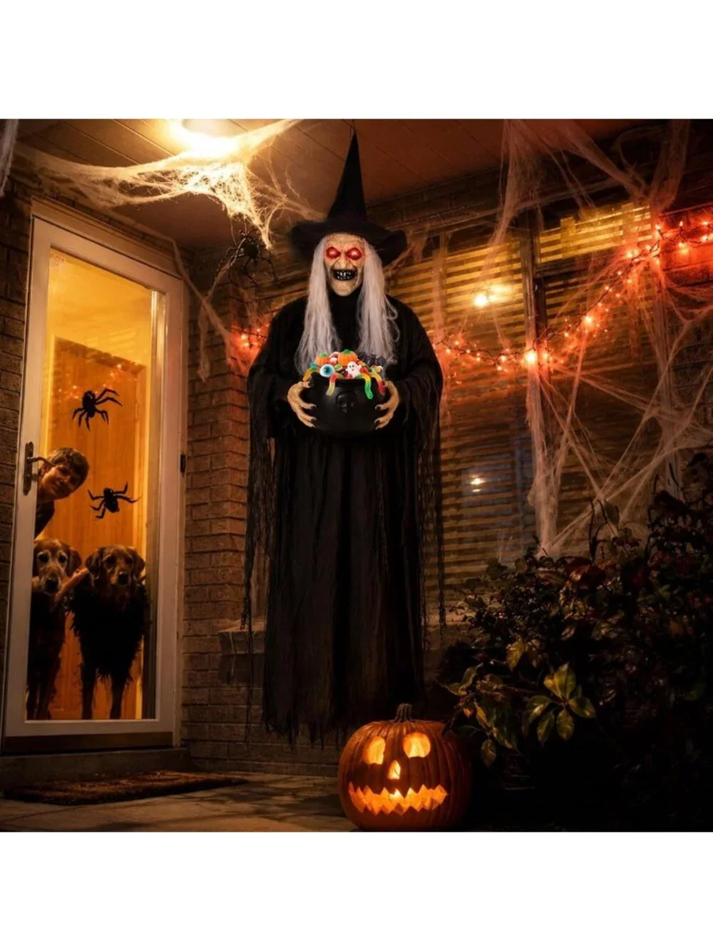 6 ft Animated Halloween Witch Prop with Light-Up Eyes & Spooky Cauldron Decor
